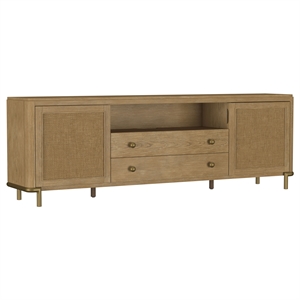 Pemberly Row Rattan Cane 2-Door TV Stand Media Console in Sand Wash