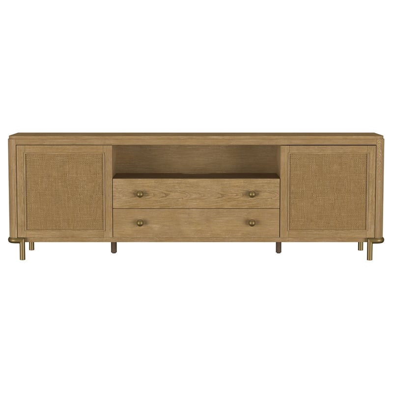 Pemberly Row Rattan Cane 2-Door TV Stand Media Console in Sand Wash