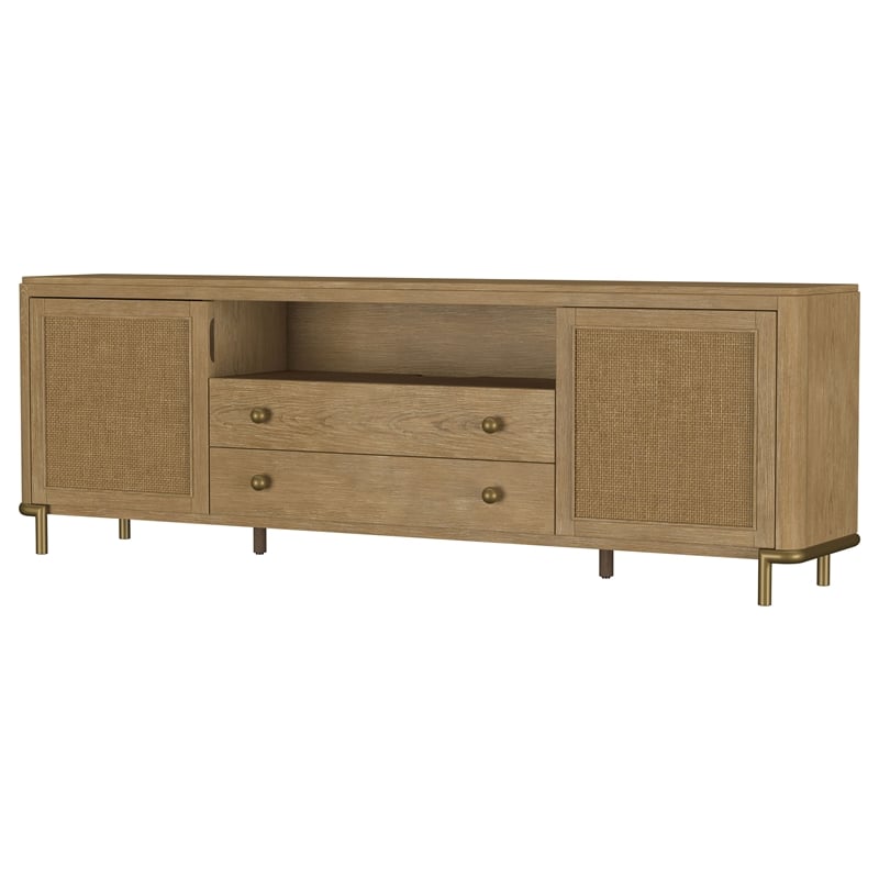 Pemberly Row Rattan Cane 2-Door TV Stand Media Console in Sand Wash