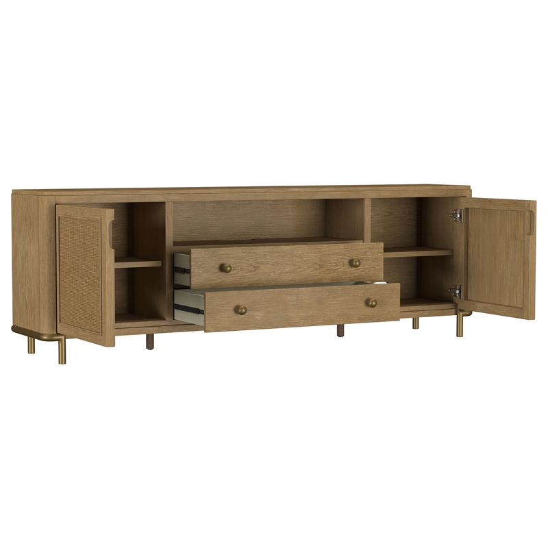 Pemberly Row Rattan Cane 2-Door TV Stand Media Console in Sand Wash