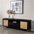 Pemberly Row Rattan Cane 2-Door TV Stand Media Console in Black