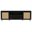 Pemberly Row Rattan Cane 2-Door TV Stand Media Console in Black