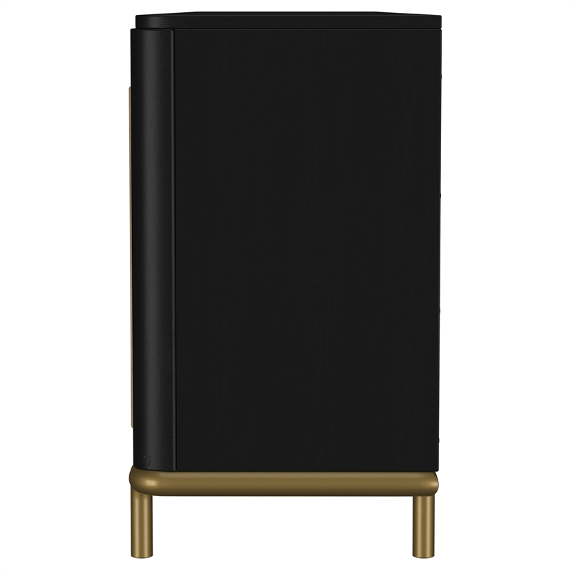 Pemberly Row Rattan Cane 2-Door TV Stand Media Console in Black