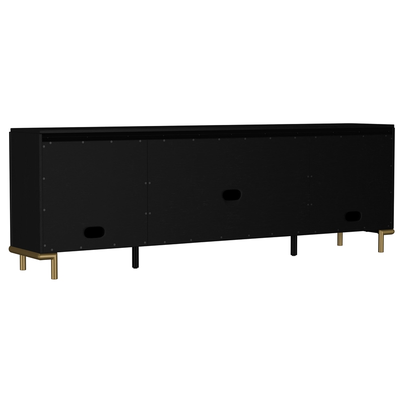 Pemberly Row Rattan Cane 2-Door TV Stand Media Console in Black