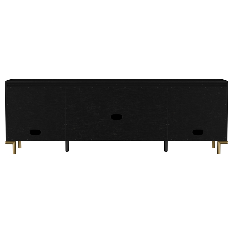Pemberly Row Rattan Cane 2-Door TV Stand Media Console in Black