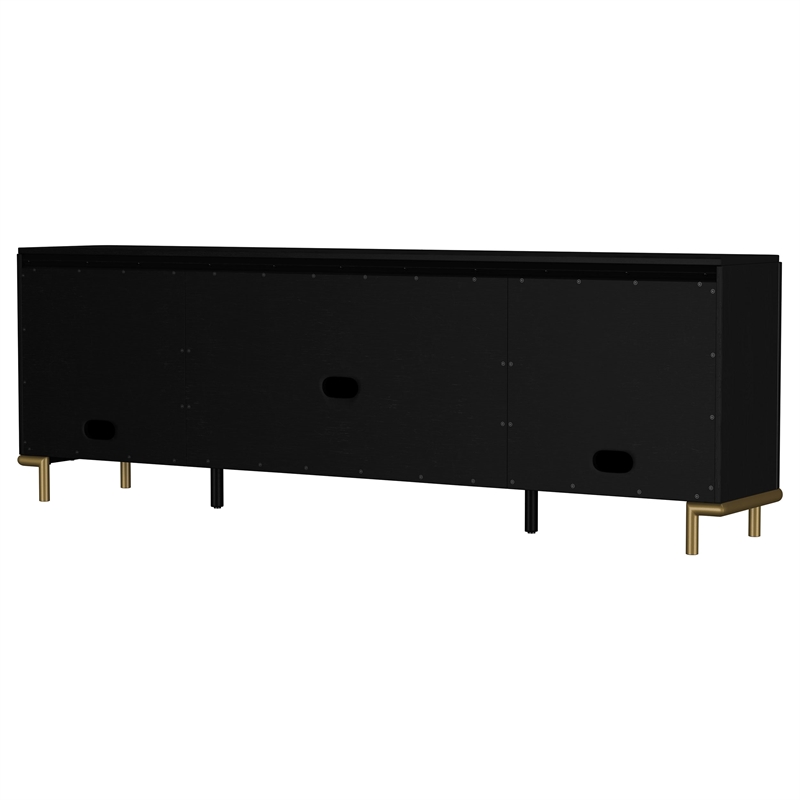 Pemberly Row Rattan Cane 2-Door TV Stand Media Console in Black