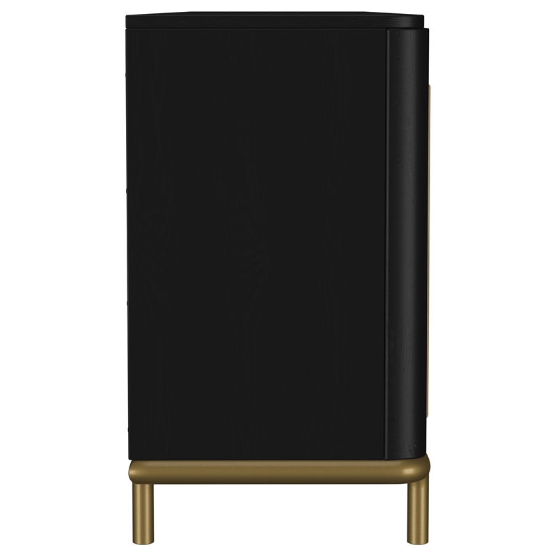 Pemberly Row Rattan Cane 2-Door TV Stand Media Console in Black