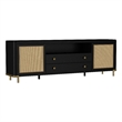 Pemberly Row Rattan Cane 2-Door TV Stand Media Console in Black