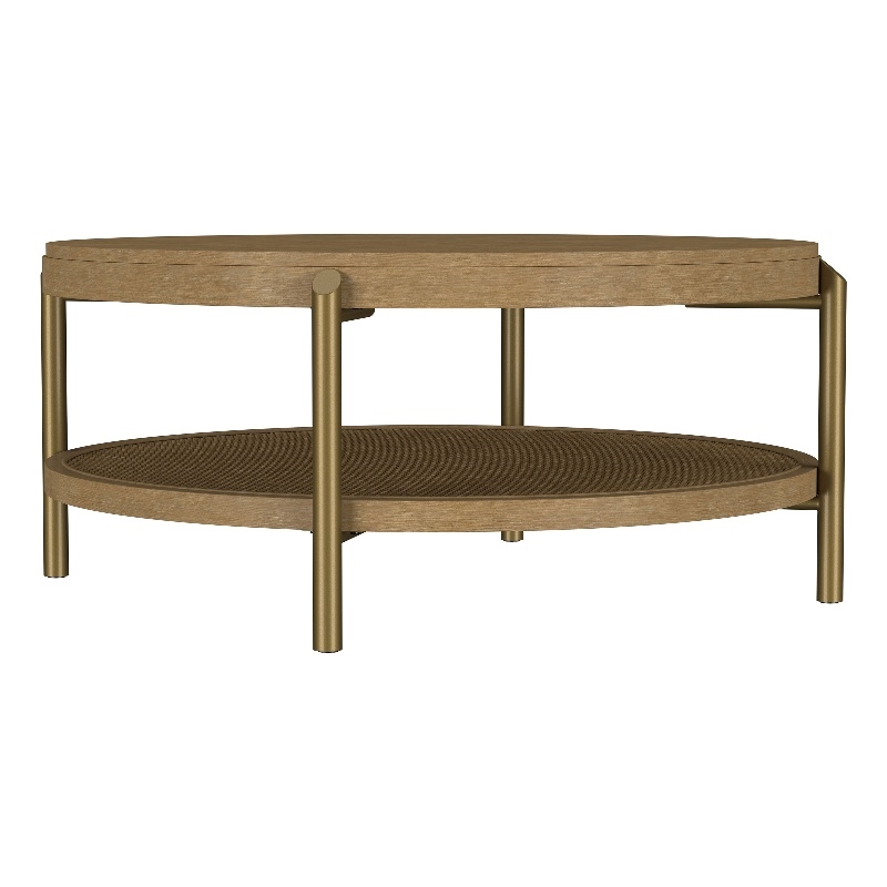 Pemberly Row Round Wood Coffee Table with Storage Shelf in Sand Wash