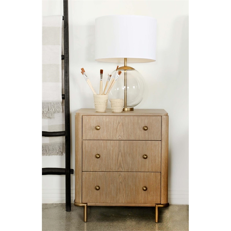 Pemberly Row 3-Drawer Nightstand with Dual USB Ports in Sand Wash