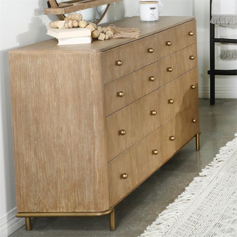 Pemberly Row 8-Drawer Dresser with Aged Brass Knobs in Sand Wash