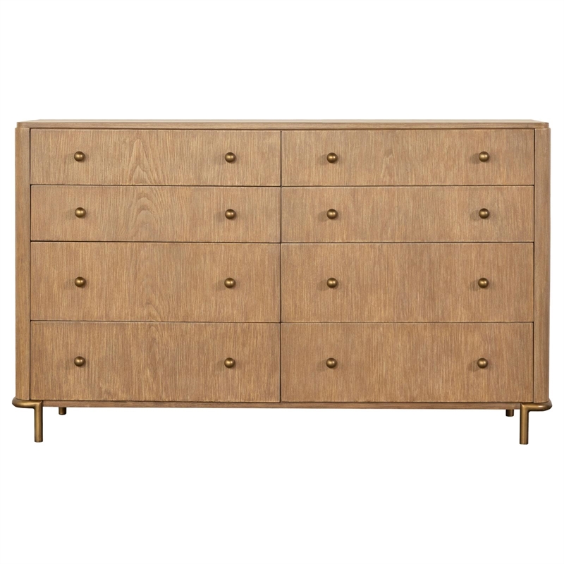 Pemberly Row 8-Drawer Dresser with Aged Brass Knobs in Sand Wash