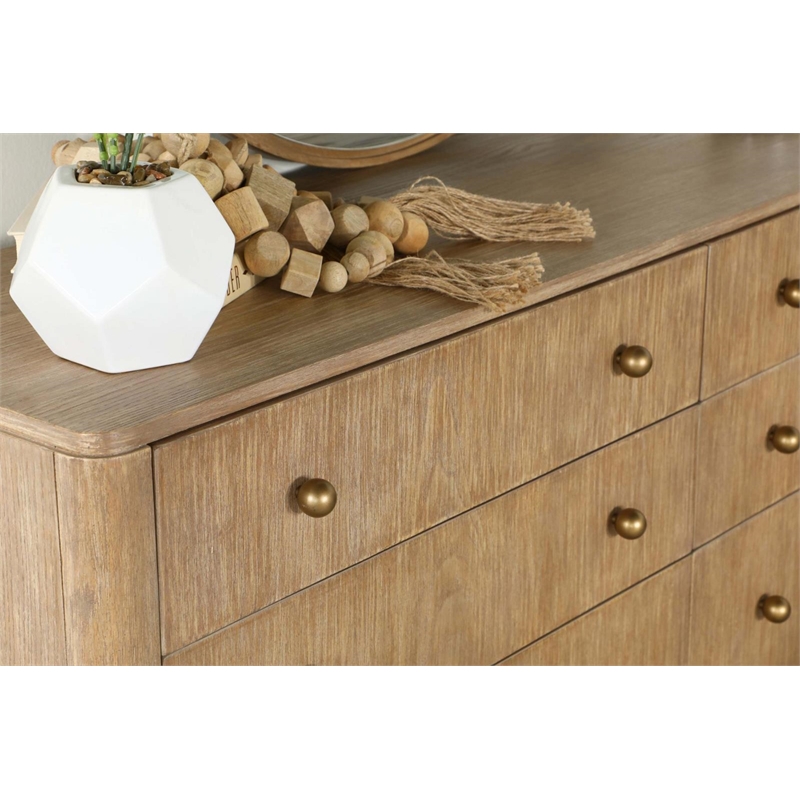Pemberly Row 8-Drawer Dresser with Aged Brass Knobs in Sand Wash