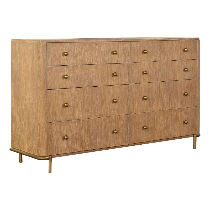 Pemberly Row 8-Drawer Dresser with Aged Brass Knobs in Sand Wash