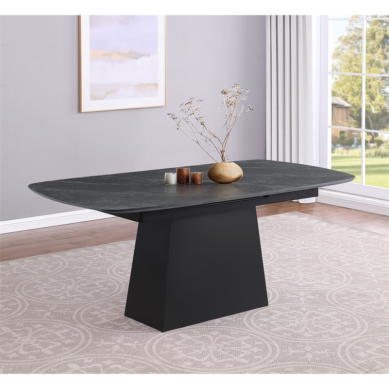 Pemberly Row 73-Inch Faux Marble Extension Leaf Dining Table in Black