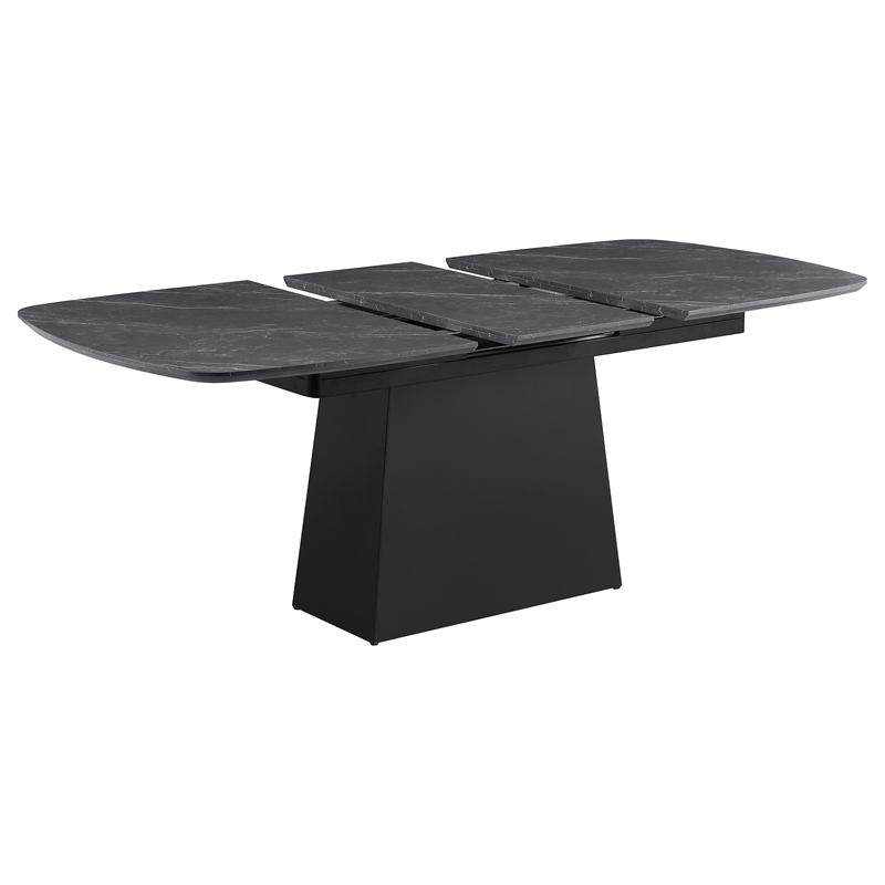 Pemberly Row 73-Inch Faux Marble Extension Leaf Dining Table in Black