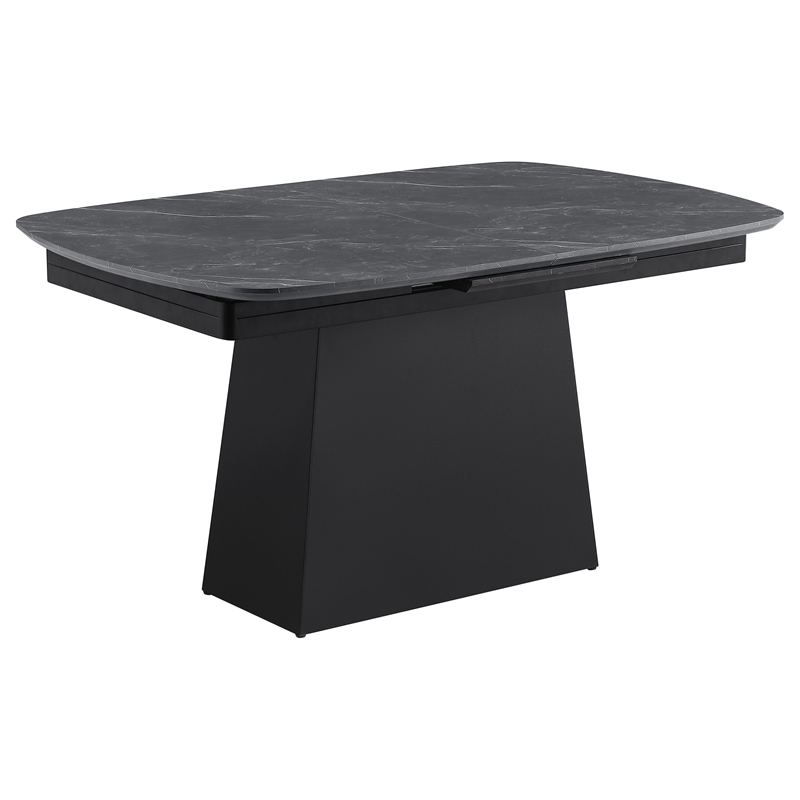 Pemberly Row 73-Inch Faux Marble Extension Leaf Dining Table in Black