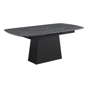 Pemberly Row 73-Inch Faux Marble Extension Leaf Dining Table in Black