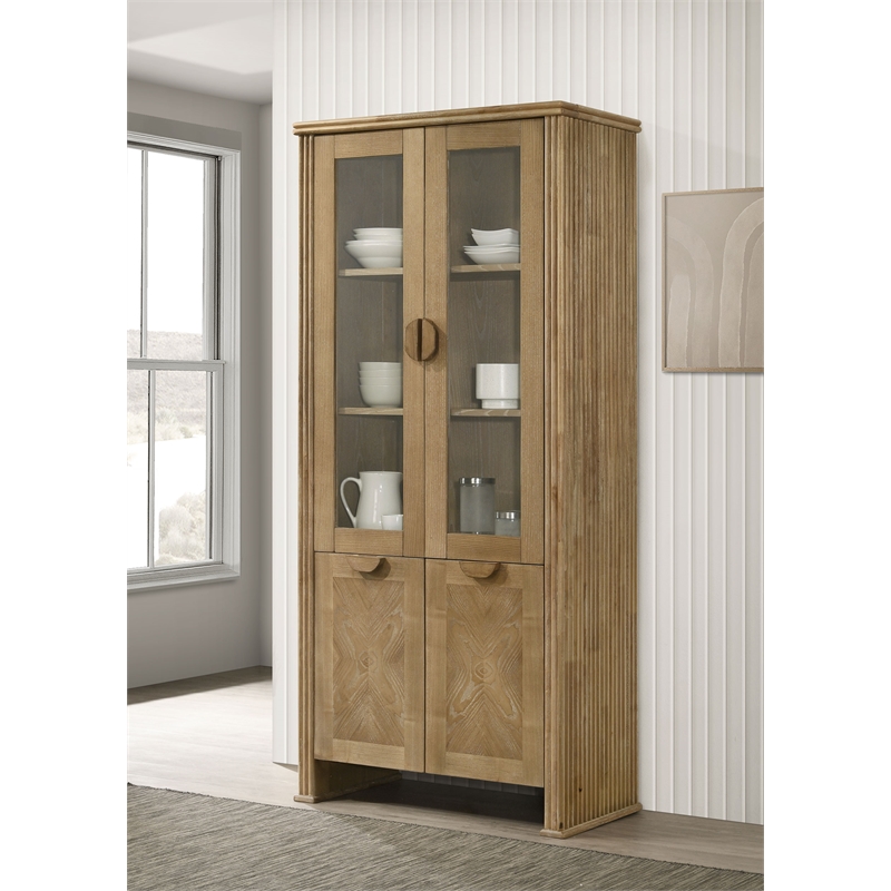 Pemberly Row 77-Inch Tall Display Cabinet in Distressed Light Brown