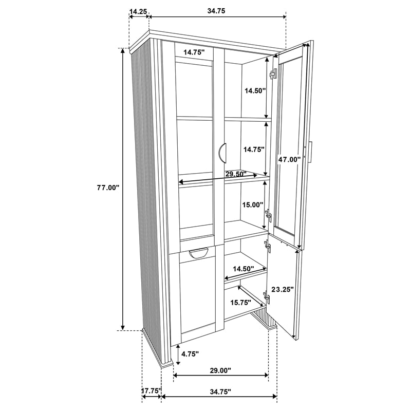 Pemberly Row 77-Inch Tall Display Cabinet in Distressed Light Brown