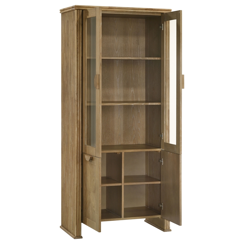 Pemberly Row 77-Inch Tall Display Cabinet in Distressed Light Brown