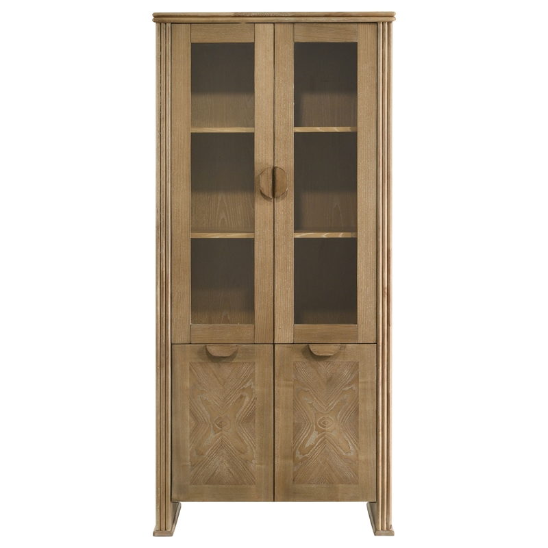 Pemberly Row 77-Inch Tall Display Cabinet in Distressed Light Brown