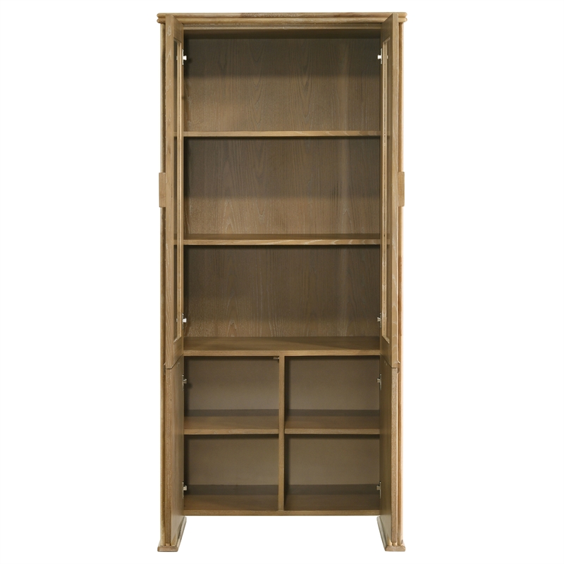 Pemberly Row 77-Inch Tall Display Cabinet in Distressed Light Brown