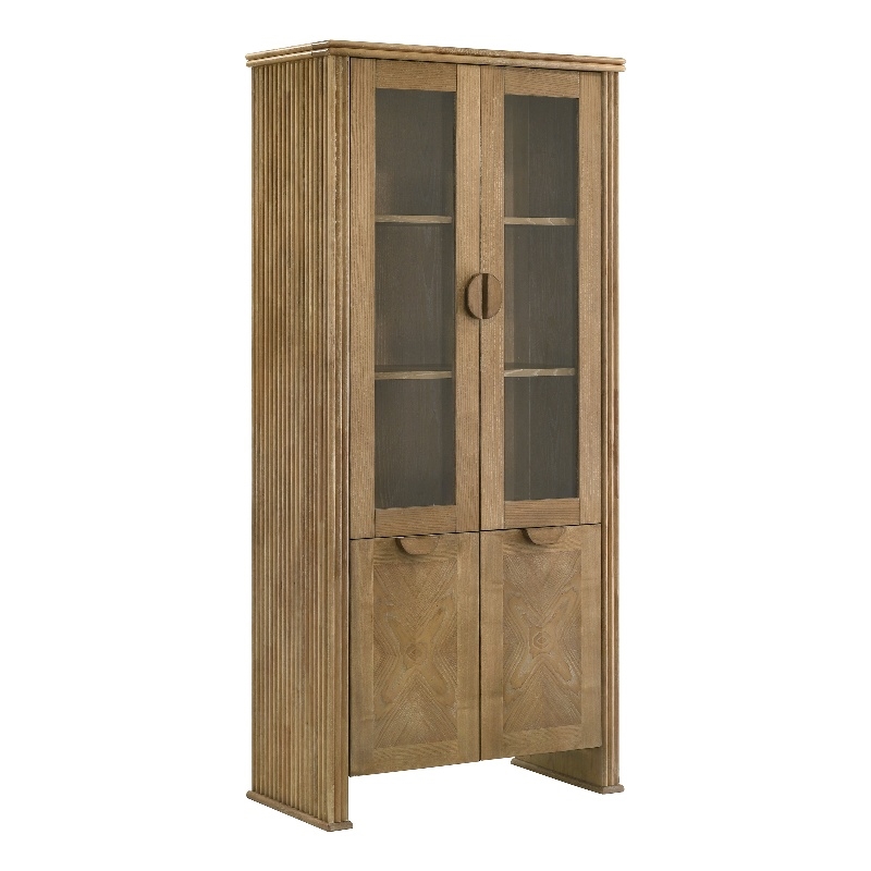 Pemberly Row 77-Inch Tall Display Cabinet in Distressed Light Brown