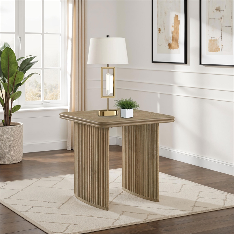 Pemberly Row Square Wood Side End Table in Distressed Light Brown