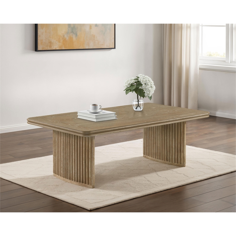 Pemberly Row Transitional Wood Coffee Table in Distressed Light Brown
