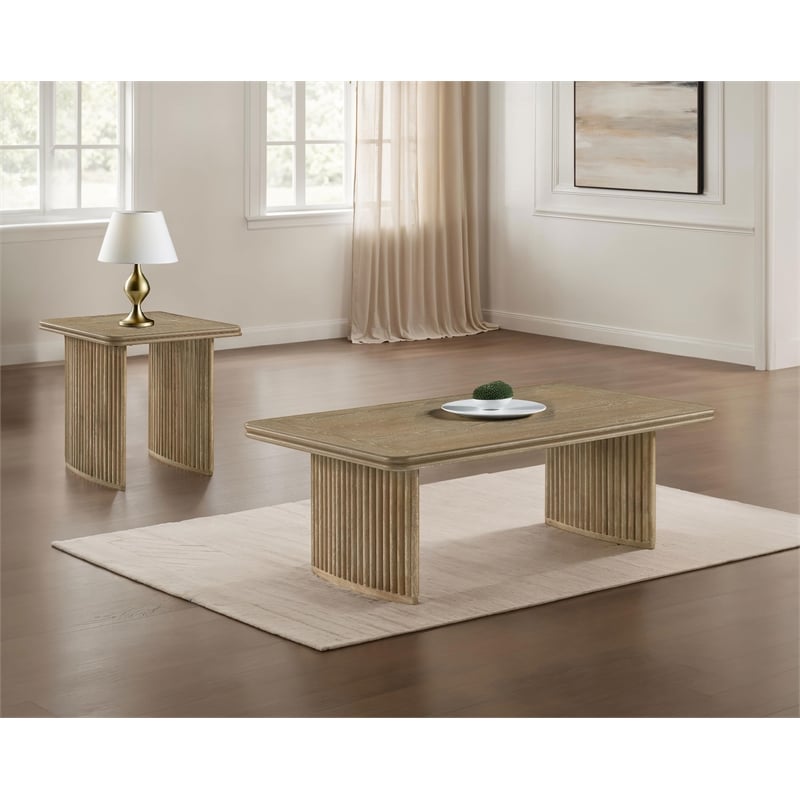 Pemberly Row 2-Piece Wood Coffee Table Set in Distressed Light Brown