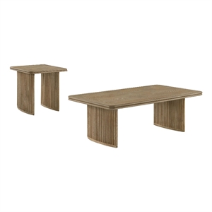 Pemberly Row 2-Piece Wood Coffee Table Set in Distressed Light Brown