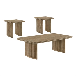 Pemberly Row 3-Piece Wood Coffee Table Set in Distressed Light Brown
