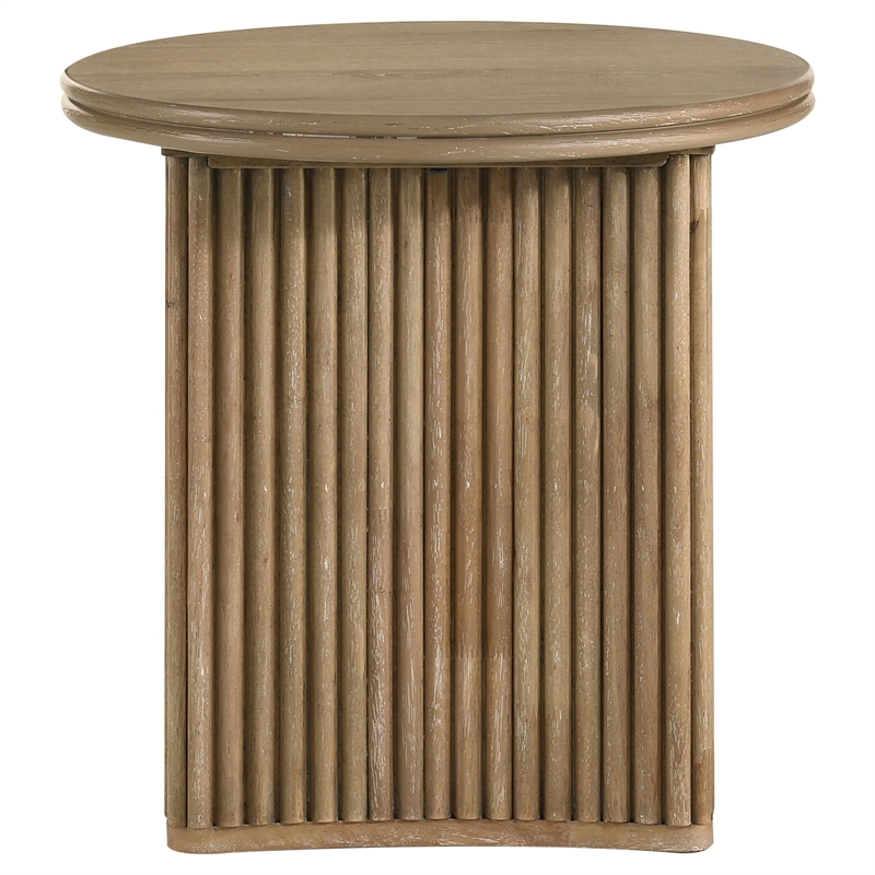 Pemberly Row Round Wood Side End Table in Distressed Light Brown