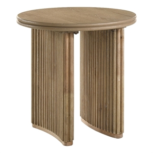 Pemberly Row Round Wood Side End Table in Distressed Light Brown
