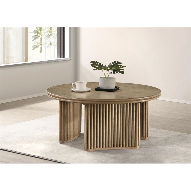 Pemberly Row 36-Inch Round Wood Coffee Table in Distressed Light Brown