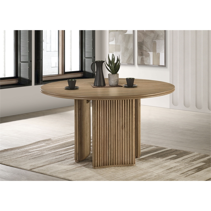 Pemberly Row 53-Inch Round Wood Dining Table in Distressed Light Brown