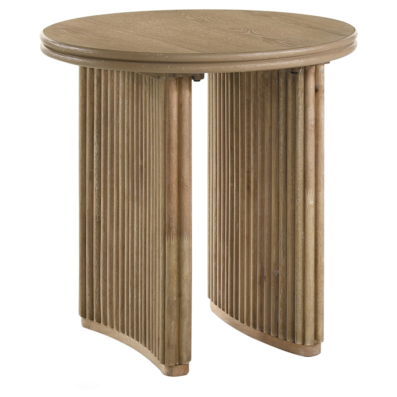 Pemberly Row 2-piece Round Wood Coffee Table Set in Distressed Light Brown