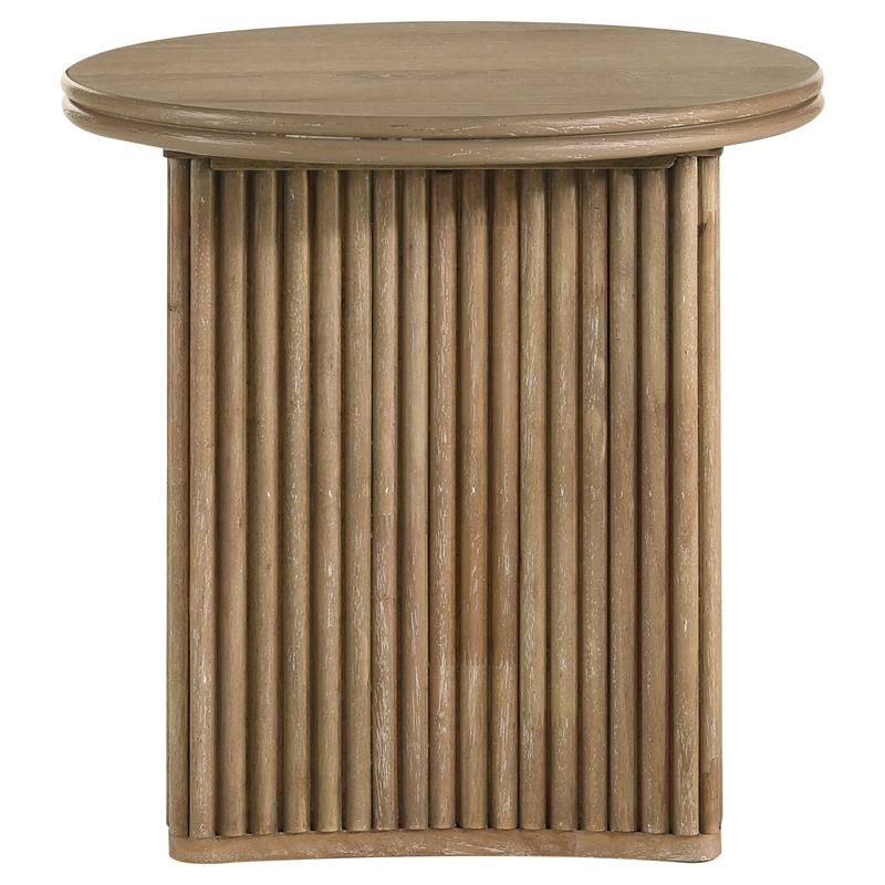 Pemberly Row 2-piece Round Wood Coffee Table Set in Distressed Light Brown