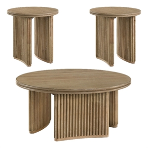 Pemberly Row 3-piece Round Wood Coffee Table Set in Distressed Light Brown