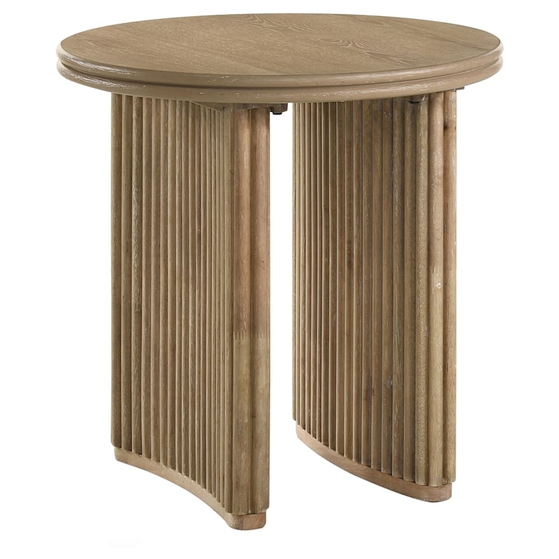 Pemberly Row 3-piece Round Wood Coffee Table Set in Distressed Light Brown