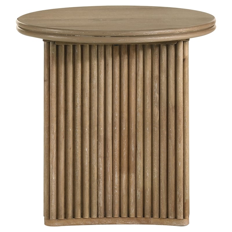 Pemberly Row 3-piece Round Wood Coffee Table Set in Distressed Light Brown