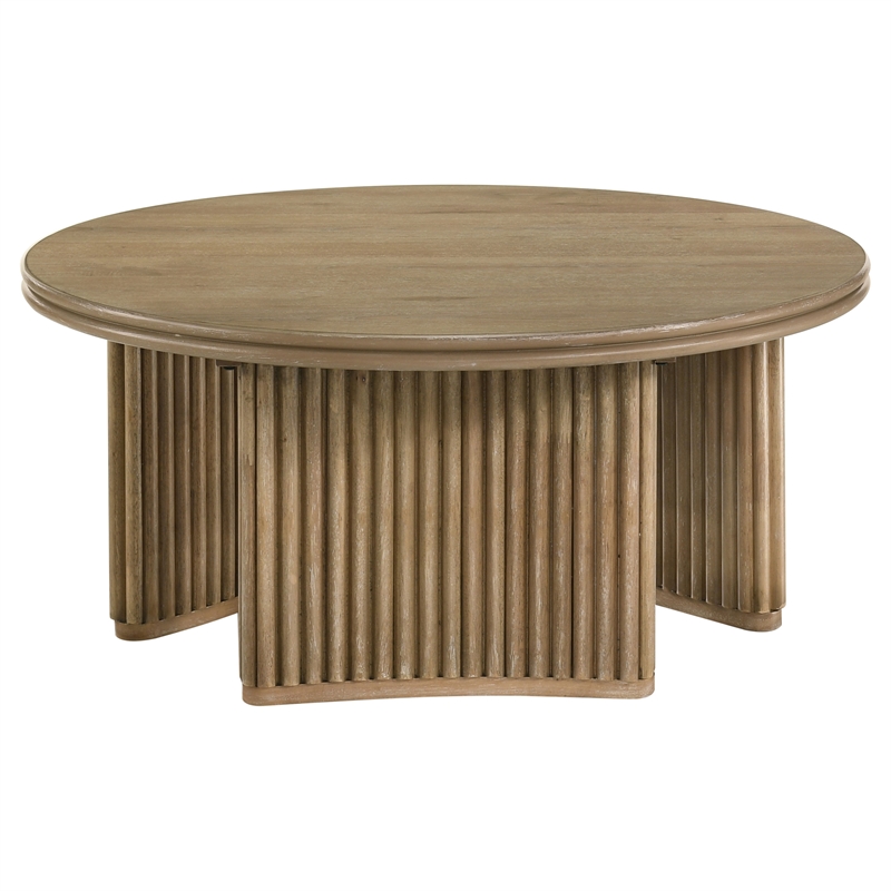 Pemberly Row 3-piece Round Wood Coffee Table Set in Distressed Light Brown
