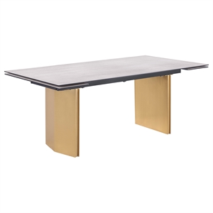 Pemberly Row 97-inch Glass Top Extension Dining Table in Beige