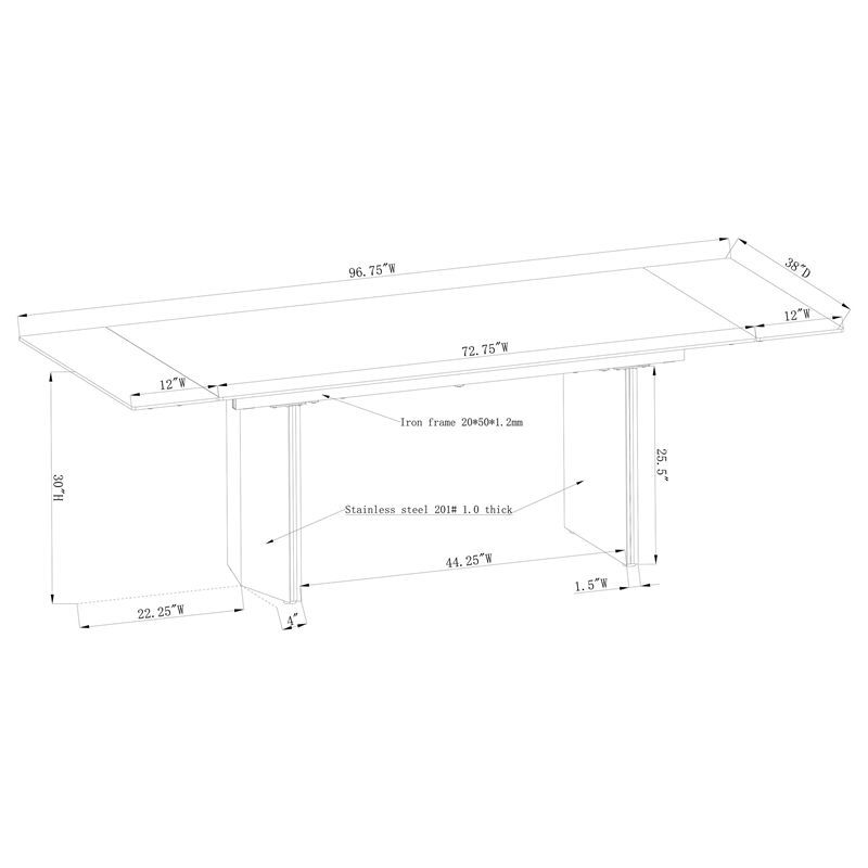 Pemberly Row 97-inch Glass Top Extension Dining Table in Beige