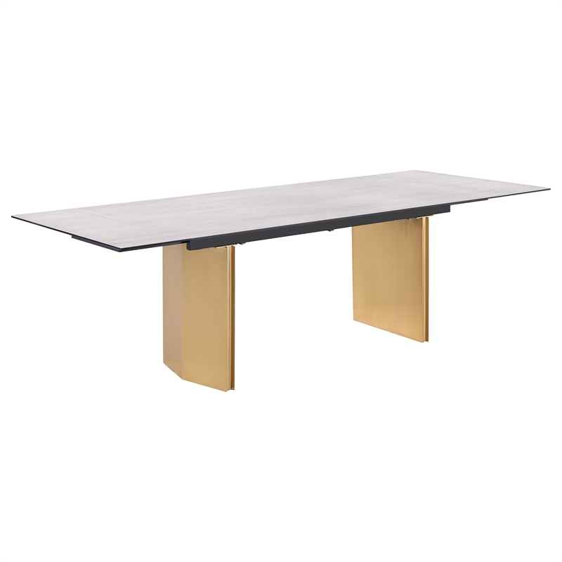 Pemberly Row 97-inch Glass Top Extension Dining Table in Beige