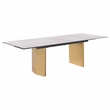 Pemberly Row 97-inch Glass Top Extension Dining Table in Beige
