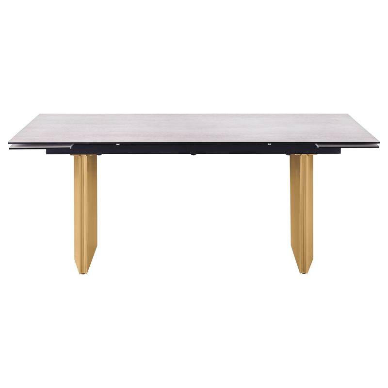 Pemberly Row 97-inch Glass Top Extension Dining Table in Beige