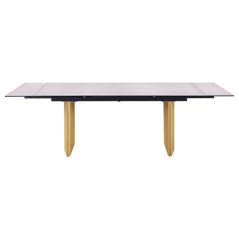 Pemberly Row 97-inch Glass Top Extension Dining Table in Beige
