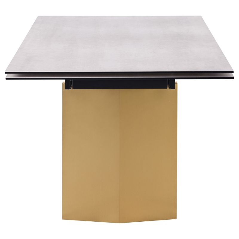 Pemberly Row 97-inch Glass Top Extension Dining Table in Beige